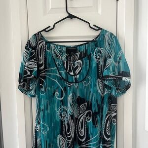 LANE Bryant 18/20W Semi Sheer Scoop Neck Blouse Teal,Black and White